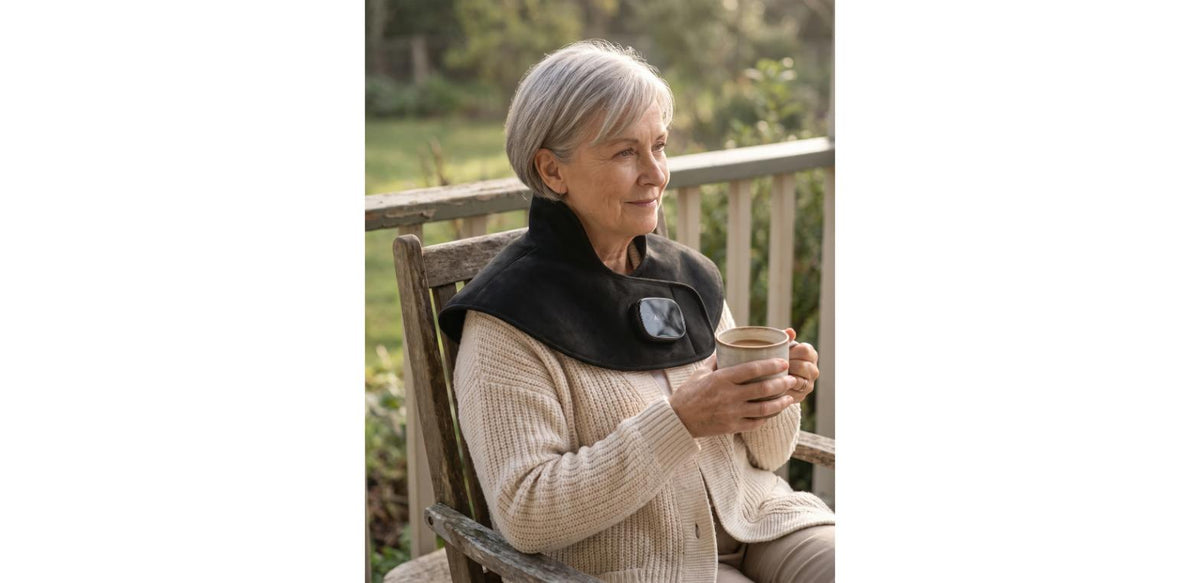 Unknot Neck & Shoulder Wrap on a porch